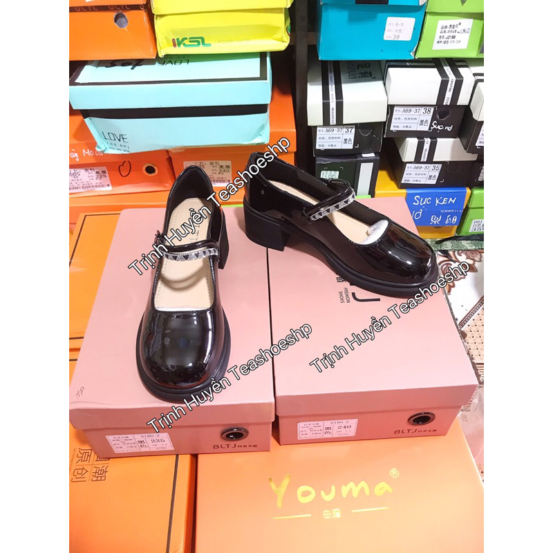 Giày búp bê đế cao bằng 6cm,giày đốc lolita quảng châu cao cấp da siêu mềm,giày quai ngang đính đá dự tiệc