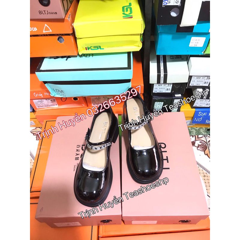 Giày búp bê đế cao bằng 6cm,giày đốc lolita quảng châu cao cấp da siêu mềm,giày quai ngang đính đá dự tiệc