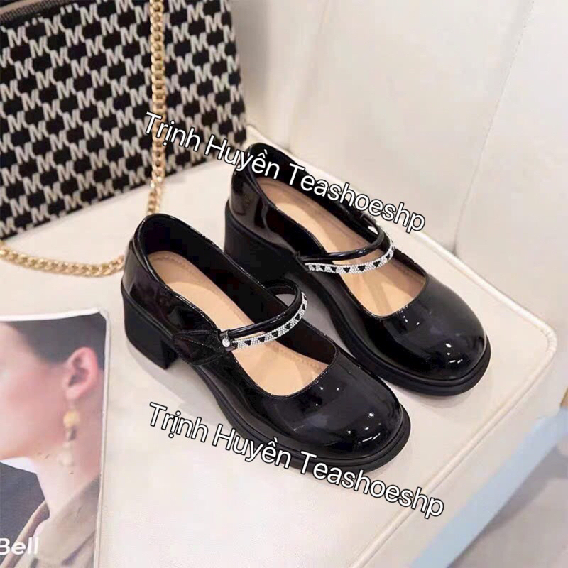 Giày búp bê đế cao bằng 6cm,giày đốc lolita quảng châu cao cấp da siêu mềm,giày quai ngang đính đá dự tiệc