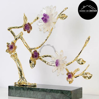 Cây Hoa thạch anh trắng tím chân đá xanh deco trang trí văn phòng-nội thất sang trọng KHÁNH AN DECOR