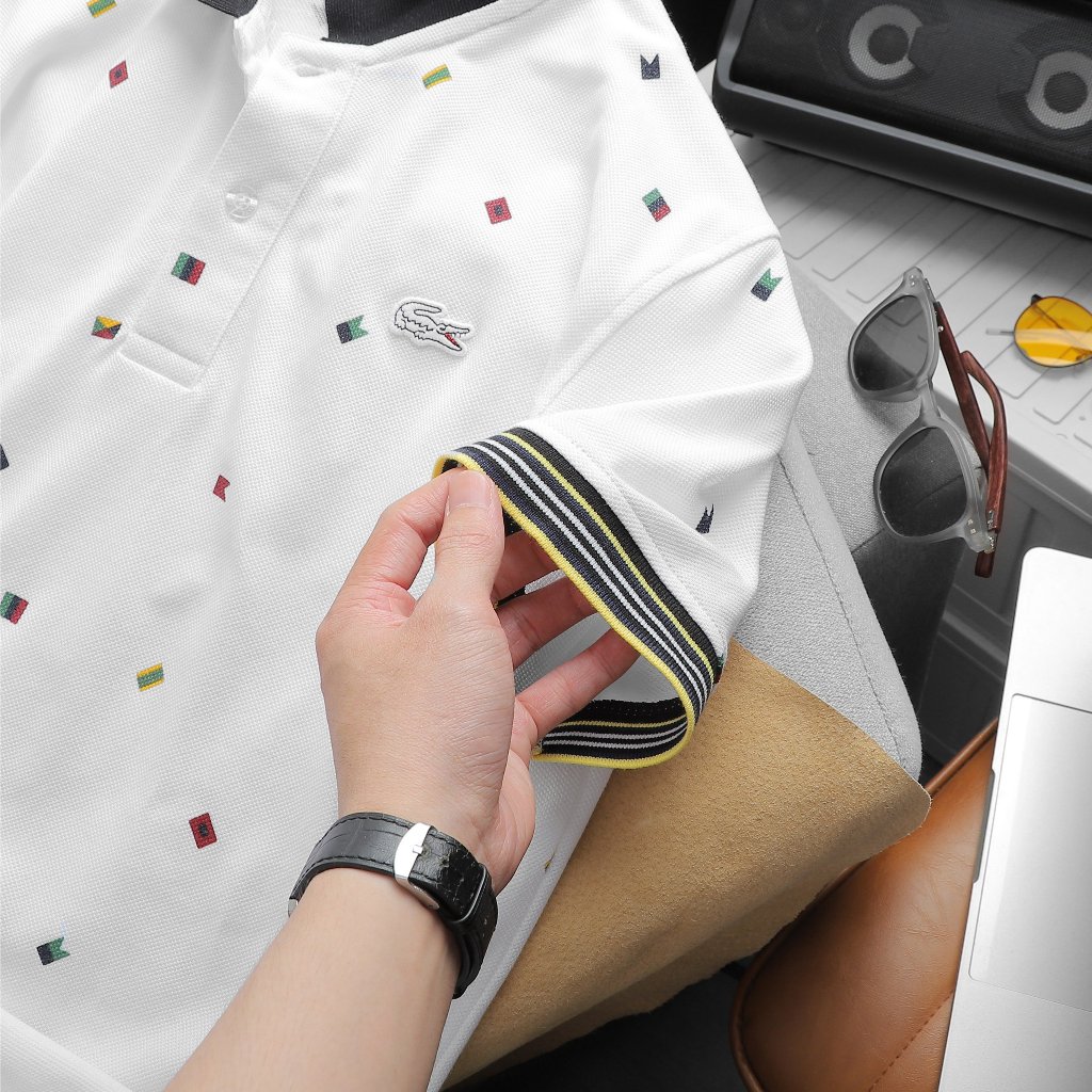 Áo Polo Nam Lacoste  vải cá sấu cotton co dãn và thấm hút tốt họa tiết bi cổ sọc hàng VN xuất khẩu chuẩn