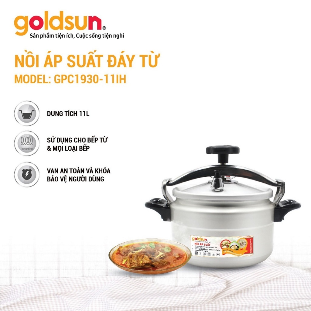Nồi áp suất nhôm Goldsun GPC1930-07IH, nồi hầm đáy từ đa năng dung tích 5L/7L/9L/11L - chính hãng bảo hành 12 tháng