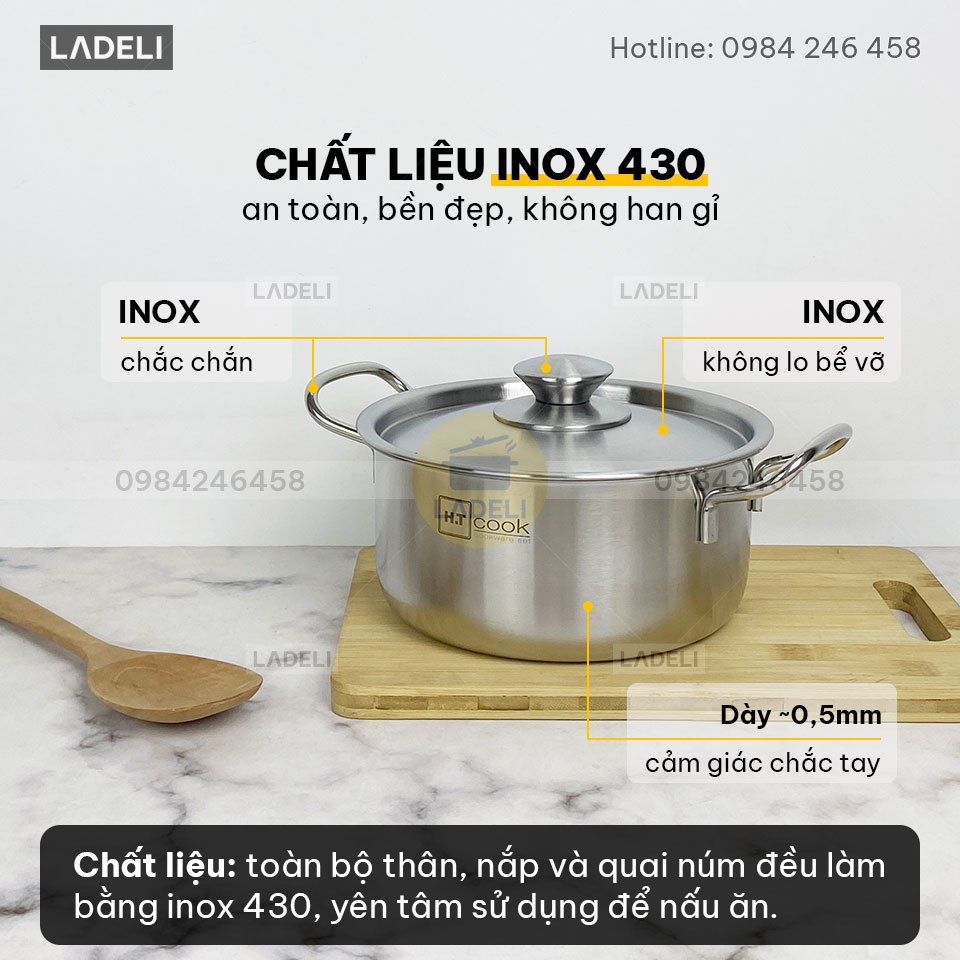 Bộ nồi inox 1 đáy Fivestar HT cook HTB3005 size 16-18-24cm vung inox dùng được với bếp từ