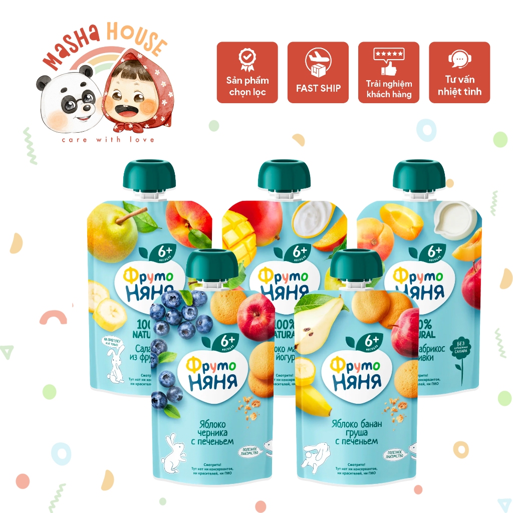 Hoa Quả Nghiền Hữu Cơ FrutoNanny Cho Bé Ăn Dặm Các Vị 90g