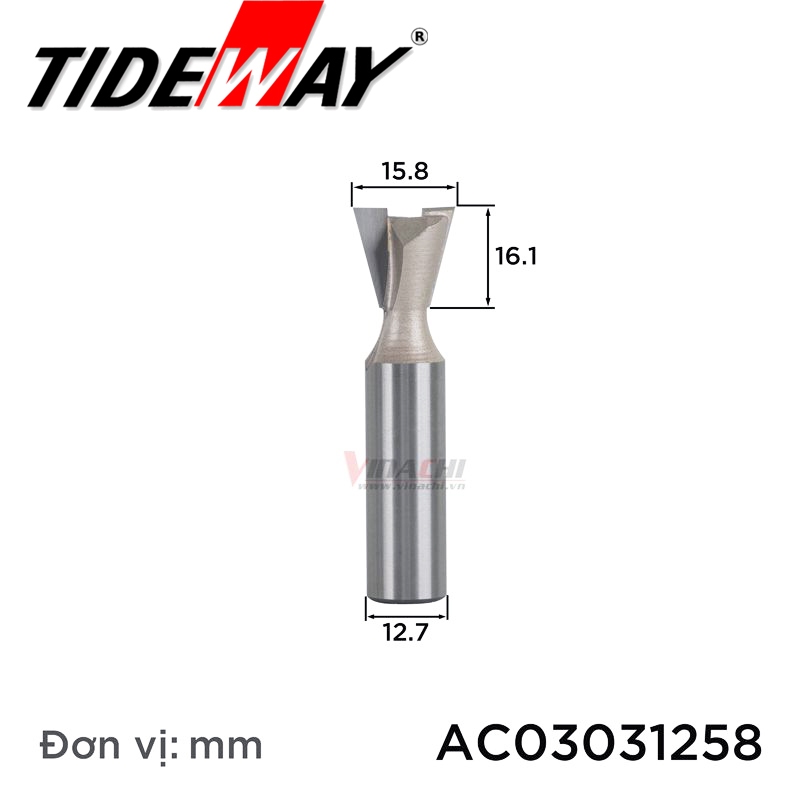 Mũi Héc Đuôi Cá Tideway AC0303 Cốt 12.7 mộng thắt đuôi cá ghép hộp vuông