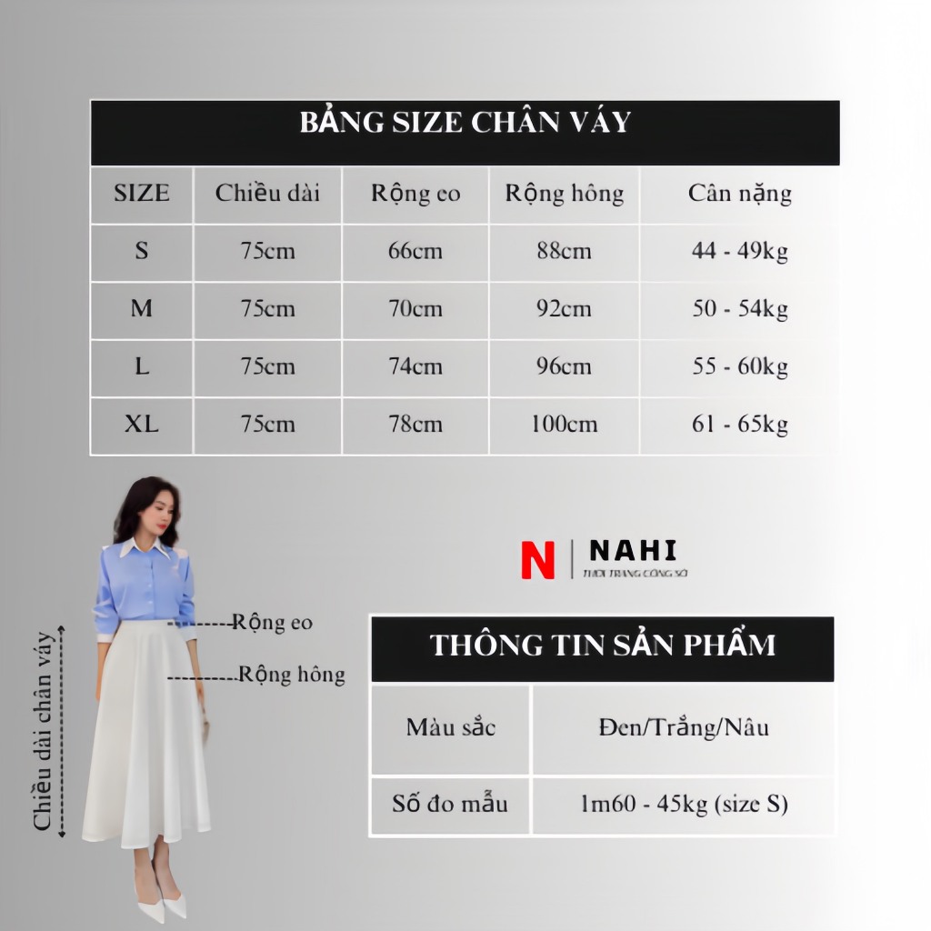 Chân váy công sở Nahi.vn dáng dài xòe ôm eo giấu bụng tôn dáng NH18