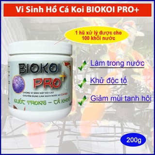 Vi sinh hồ cá koi BIOKOI PRO+ hũ 200g giúp làm trong nước nhanh, khử độc tố, giảm mùi tanh hôi hồ cá koi hiệu quả