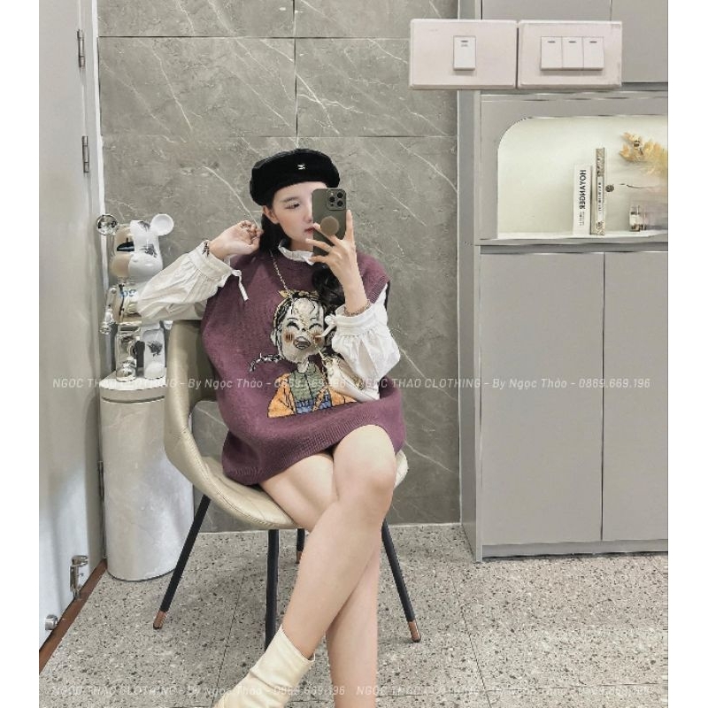 Áo len gile hoạt hình hàng QC