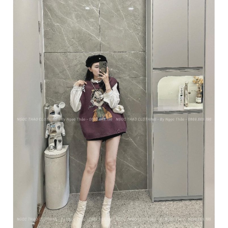 Áo len gile hoạt hình hàng QC