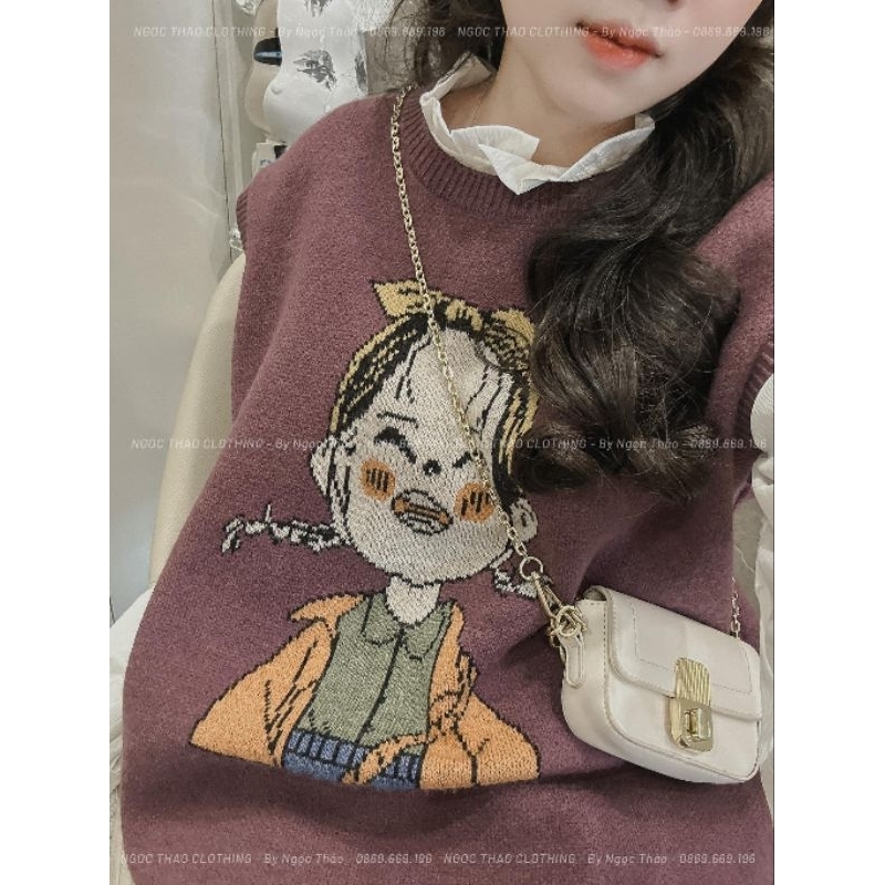 Áo len gile hoạt hình hàng QC