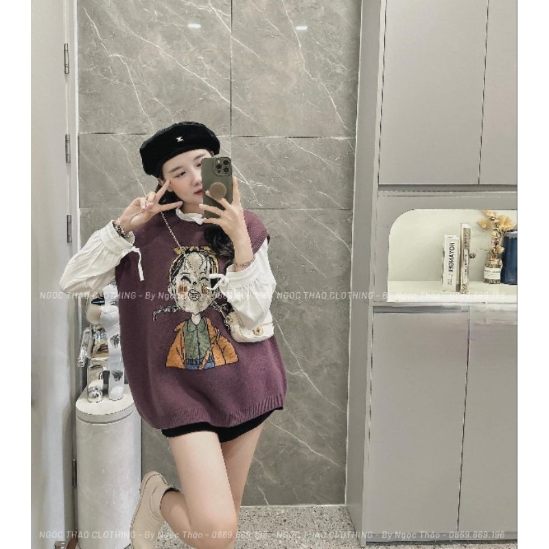 Áo len gile hoạt hình hàng QC