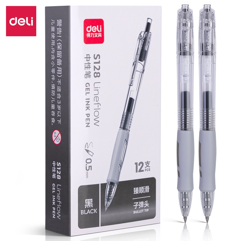 Bút gel Deli S128 ngòi 0,5mm mực đen dùng cho sinh viên văn phòng.