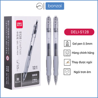 Bút gel Deli S128 ngòi 0,5mm mực đen dùng cho sinh viên văn phòng.