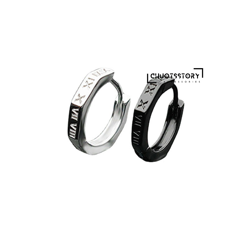 Khuyên tai titan không gỉ khắc số la mã, bông tai nam nữ unisex thời trang - KTU0045 - ChuotsStory