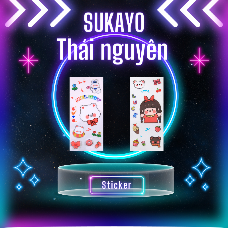 Sticker cute trang trí dán hộp bút, bình nước, bút nước