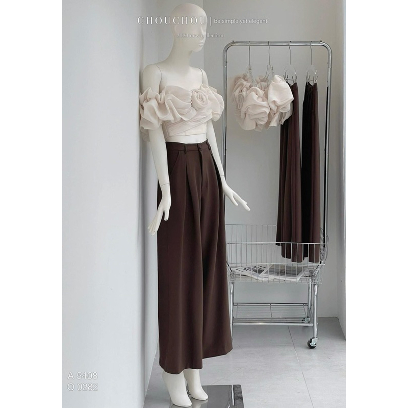 Áo tơ trễ vai cuộn hoa