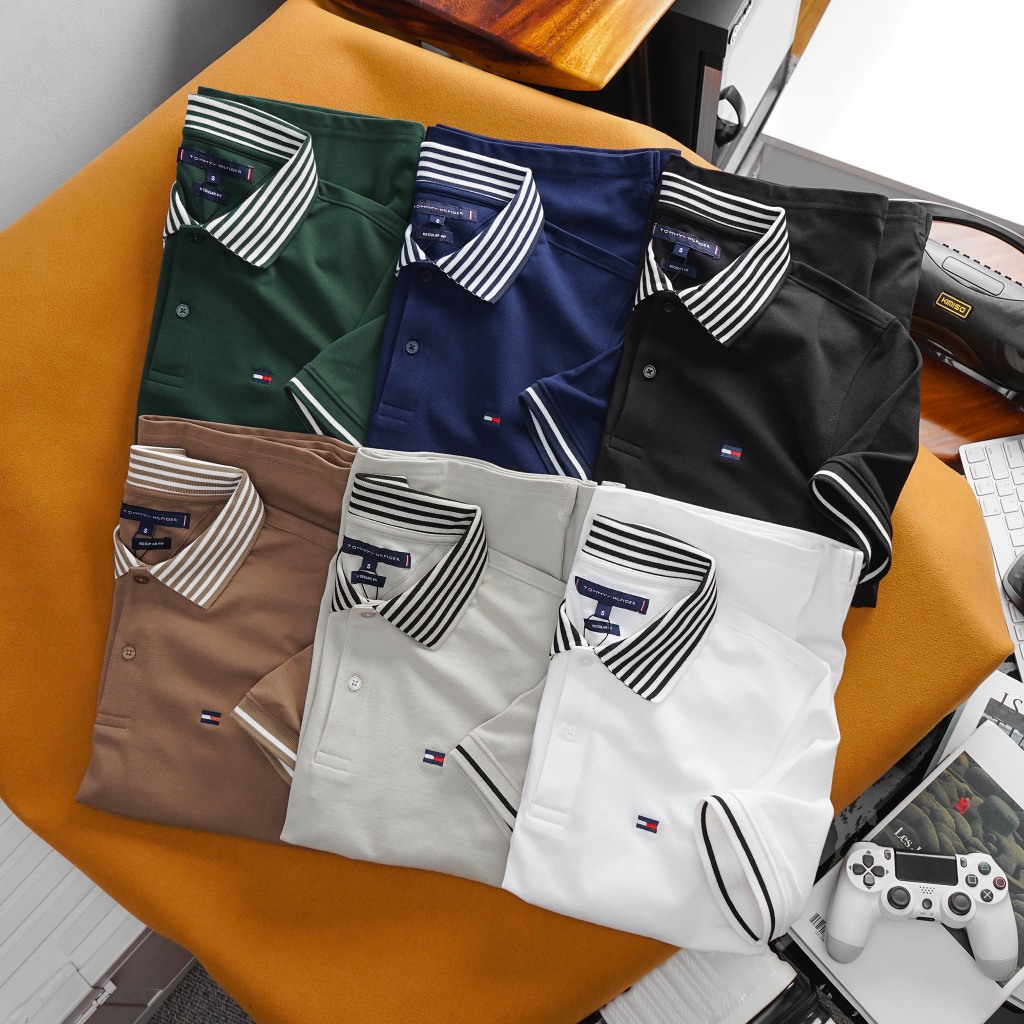 Áo thun  vải cá sấu cotton co dãn và thấm hút tốt 1 màu cổ sọc 6 màu