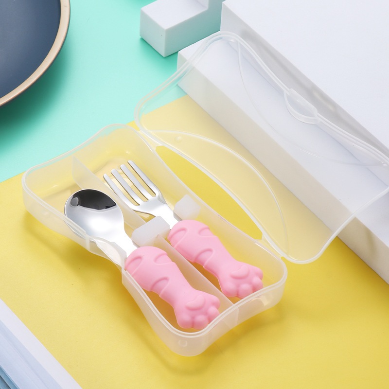 Set Thìa Dĩa Tập Xúc Tập Ăn Cho Bé Hình Cà Rốt, Chân Mèo Đáng Yêu Chất Liệu Inox 304 An Toàn Lamkids