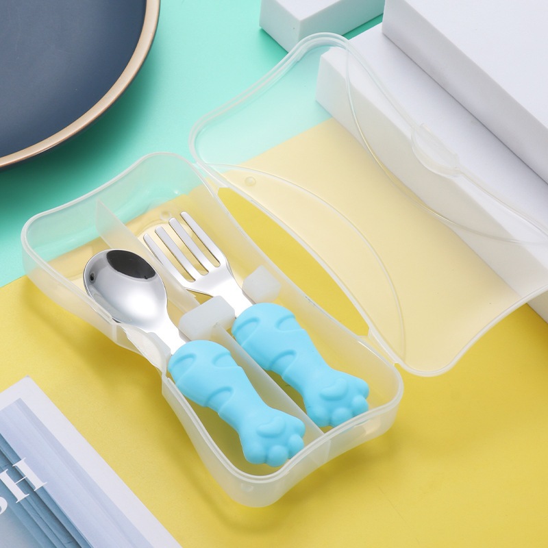 Set Thìa Dĩa Tập Xúc Tập Ăn Cho Bé Hình Cà Rốt, Chân Mèo Đáng Yêu Chất Liệu Inox 304 An Toàn Lamkids