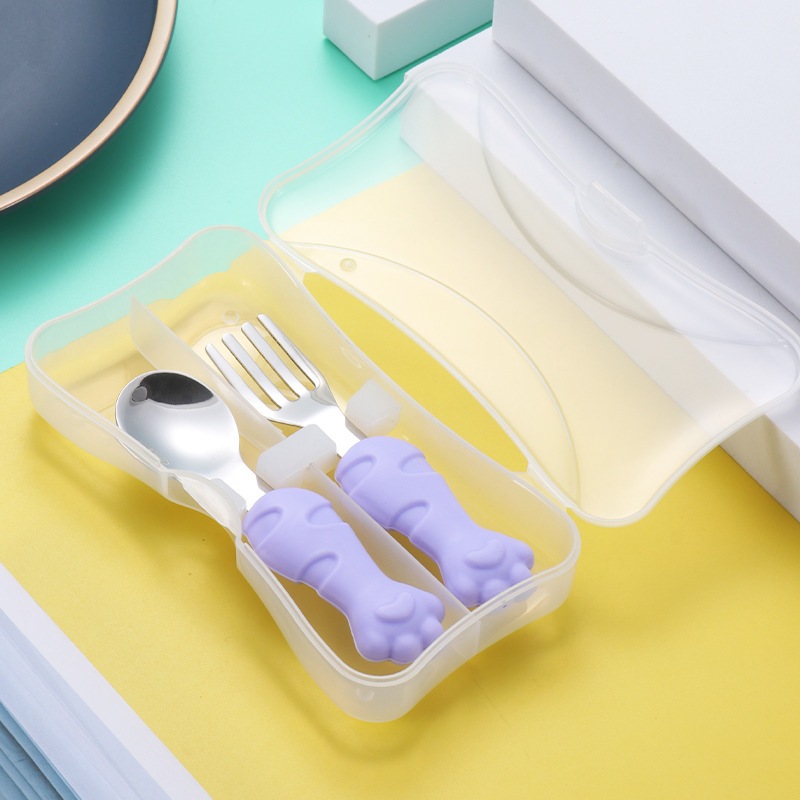 Set Thìa Dĩa Tập Xúc Tập Ăn Cho Bé Hình Cà Rốt, Chân Mèo Đáng Yêu Chất Liệu Inox 304 An Toàn Lamkids