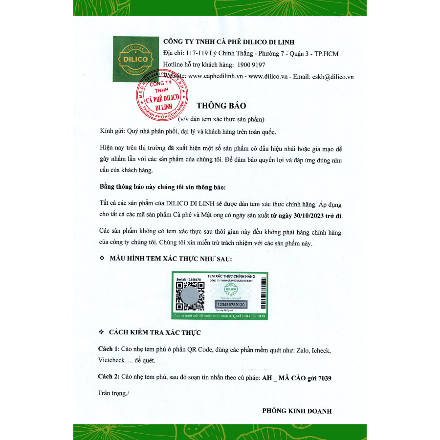 Dilico Coffee cà phê Di Linh gói 500G