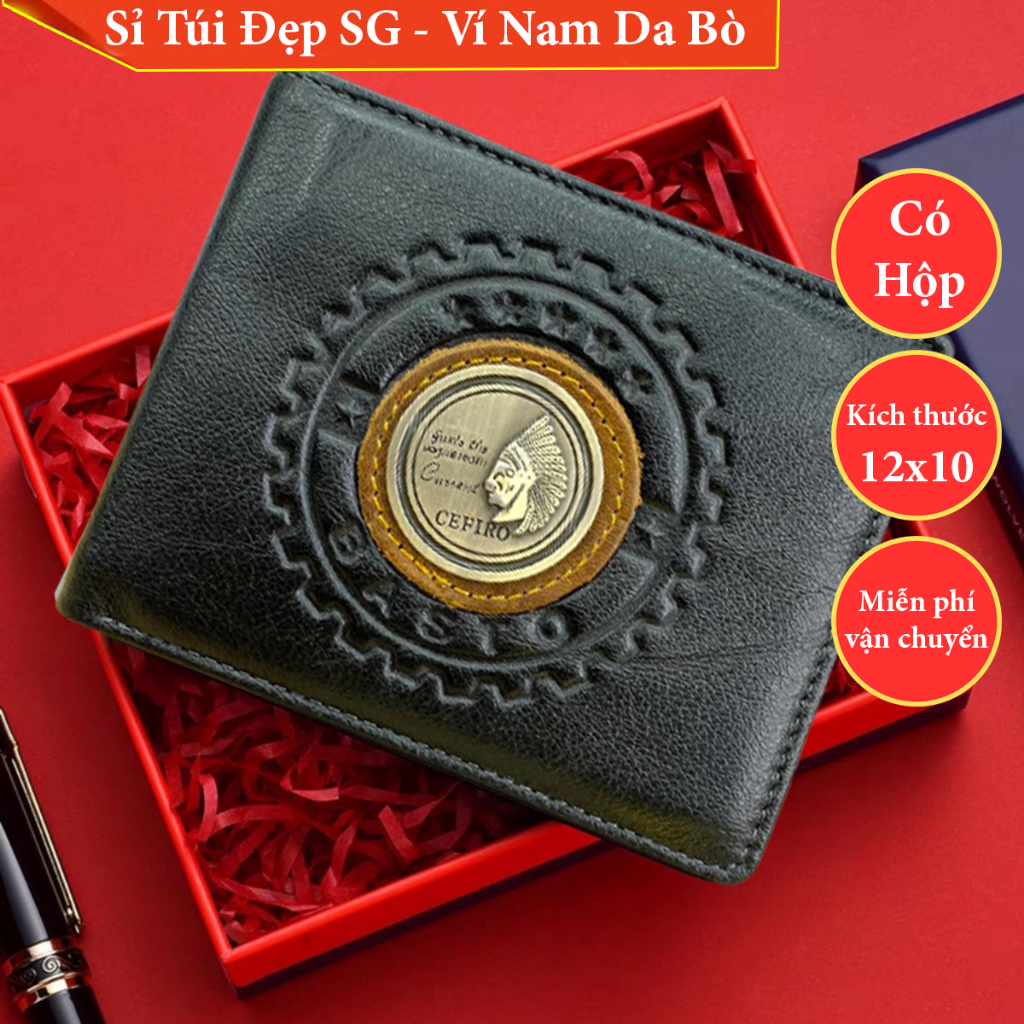 Bóp ví nam Ông Địa dáng đứng bán chạy 2023 Rẻ mà Đẹp Fullbox - VNR020  - Ví Nam Da Bò HCM