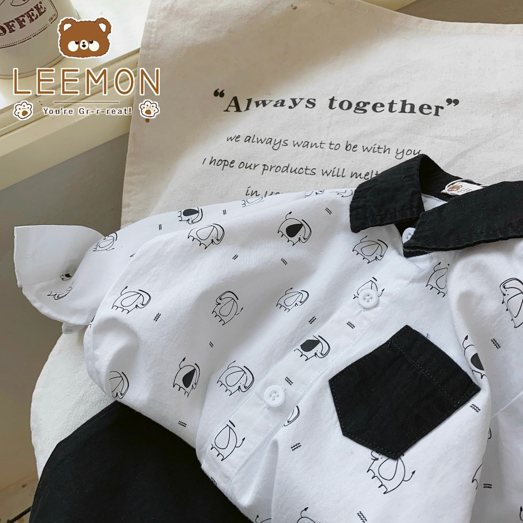 Bộ áo sơ mi dài tay quần kaki LEEMON phong cách Hàn Quốc cho bé trai đi chơi đi học BE108
