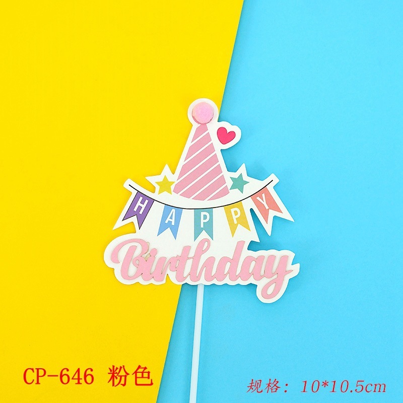 Cây cắm HPBD hình mũ các màu trang trí bánh