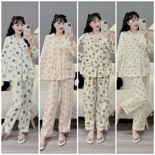 Bộ bầu - bộ sau sinh - bộ đũi thái cổ pizama hình - tiện lợi