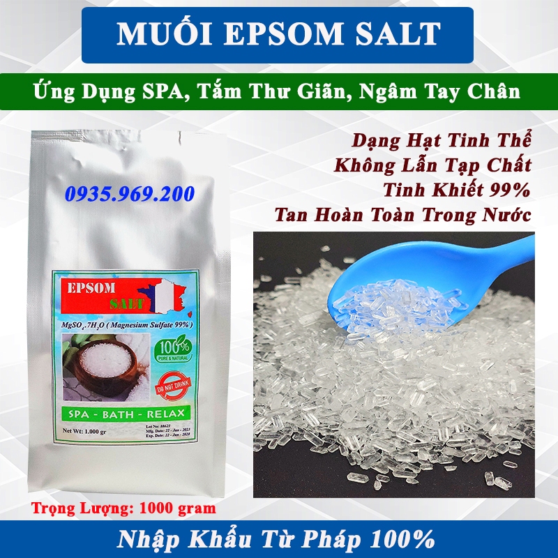 1kg - Muối Epsom Salt, MgSO4 99%, Dạng Hạt Tinh Khiết, Nhập Khẩu Pháp 100% # Muối Epsom Salt 1kg