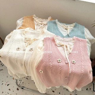 Áo Gile len hoa thêu nổi áo ghile phong cách tiểu thư sang chảnh siêu hot 2T Uniex P41