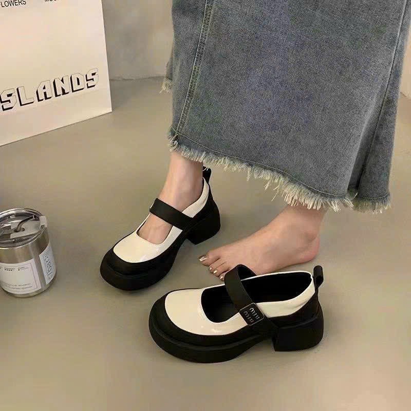 Giày da lười nữ mũi tròn phong cách da cao cấp