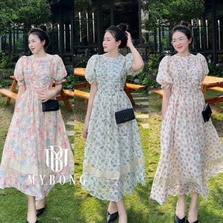 Mã MB56 Váy maxi hoa nhí xếp ly tay bồng xinh