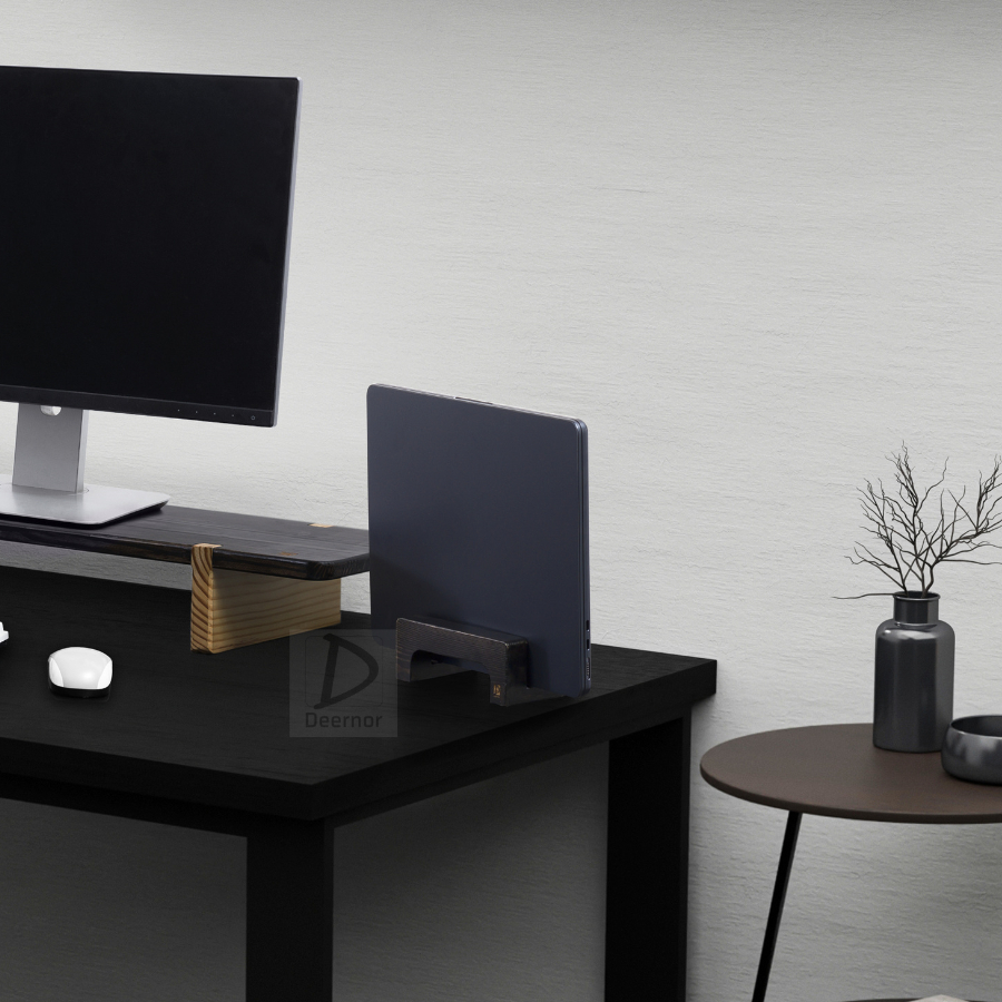 Giá đỡ laptop, kệ dựng laptop thẳng - Chữ U - DEERNOR - Gỗ thông nguyên khối