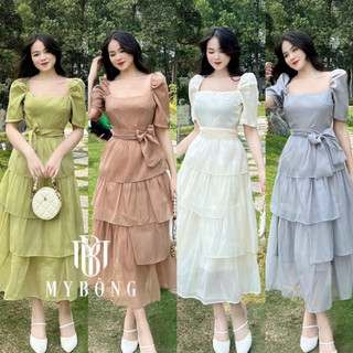 Đầm xinh ba tầng lệch vạt cổ vuông mã mb41