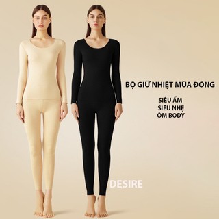 Đồ bộ giữ nhiệt nữ giới mùa đông siêu nhẹ ấm áp vải Nhung lót Len Cashmere không đường viền AGN-002