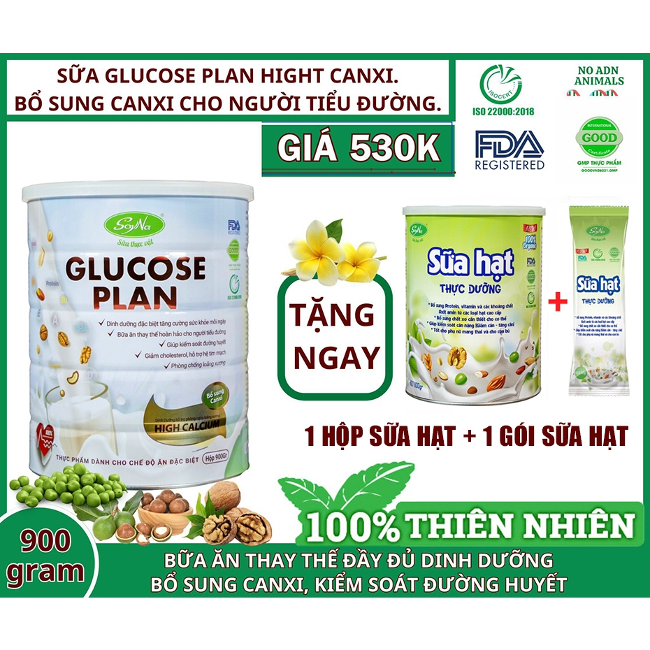 Sữa thực vật Soyna Glucose Plan Canxi 900g chính hãng tặng kèm 1 hộp Sữa Hạt và 1 gói Sữa Hạt