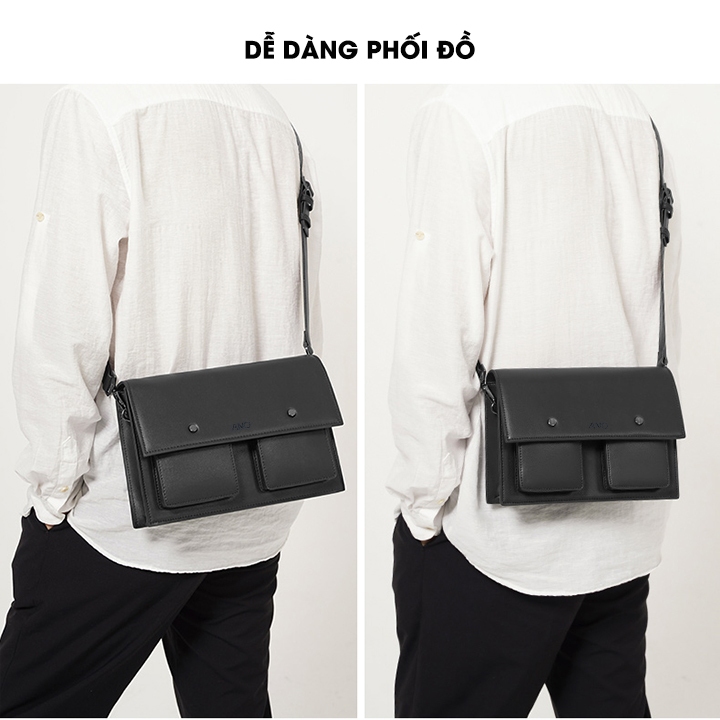 Túi đeo chéo nam ANO da thật thiết kế 2 túi hộp TC048