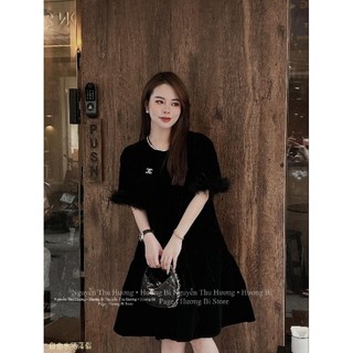 Váy nhung phối tay lông BN339