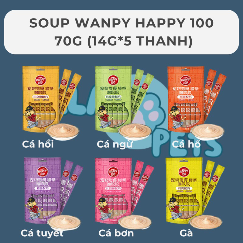Súp thưởng WANPY HAPPY 100 cho mèo 70g (14gx5thanh)