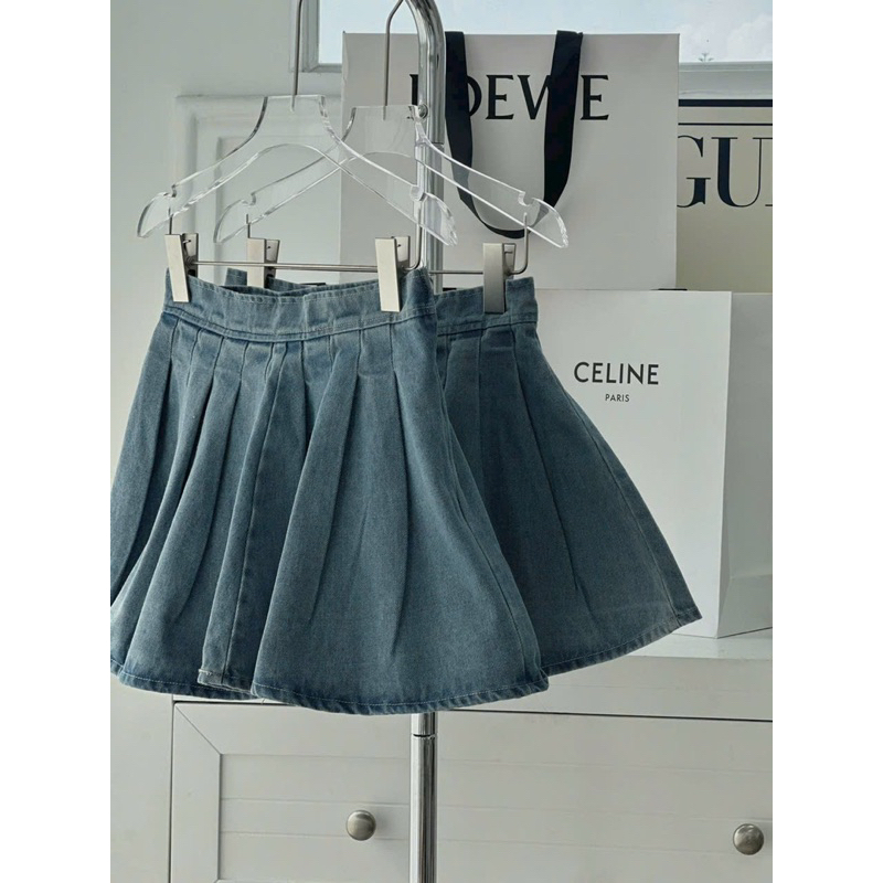 SET ÁO ỐNG JEAN PHỐI NÚT - CHÂN VÁY XẾP LY