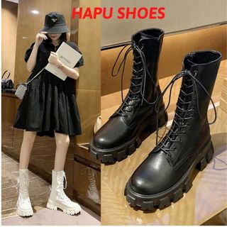 Giày bốt cổ lửng khóa kéo ngang đế cao 5cm, bốt nữ martin phong cách hàn quốc