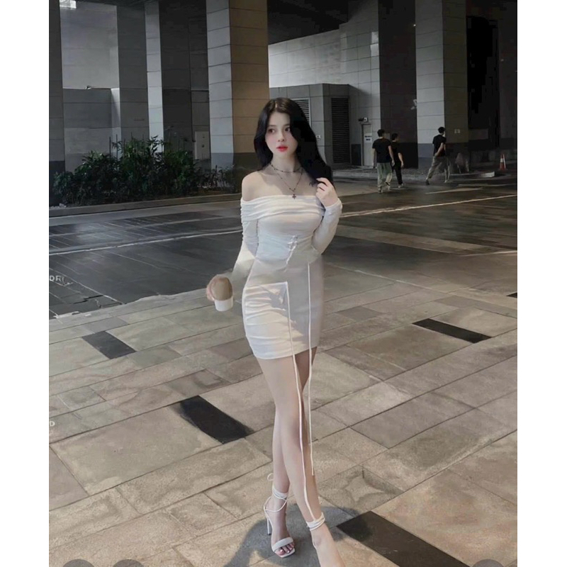 Đầm Body Trễ Vai Dài Tay Hàng L1 Thun Gân Đầm Body Dáng Ngắn Đầm Trễ Vai Đầm Đi Tiệc Đầm Tiểu Thư Thời Trang Nữ Giá Rẻ