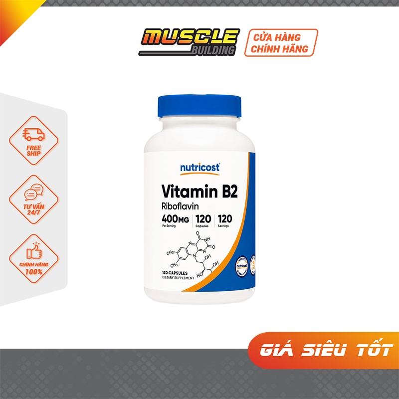 Nutricost Vitamin B2 | Viên Uống Hỗ Trợ Chuyển Hóa Năng Lượng, Tăng Cơ 120 Viên