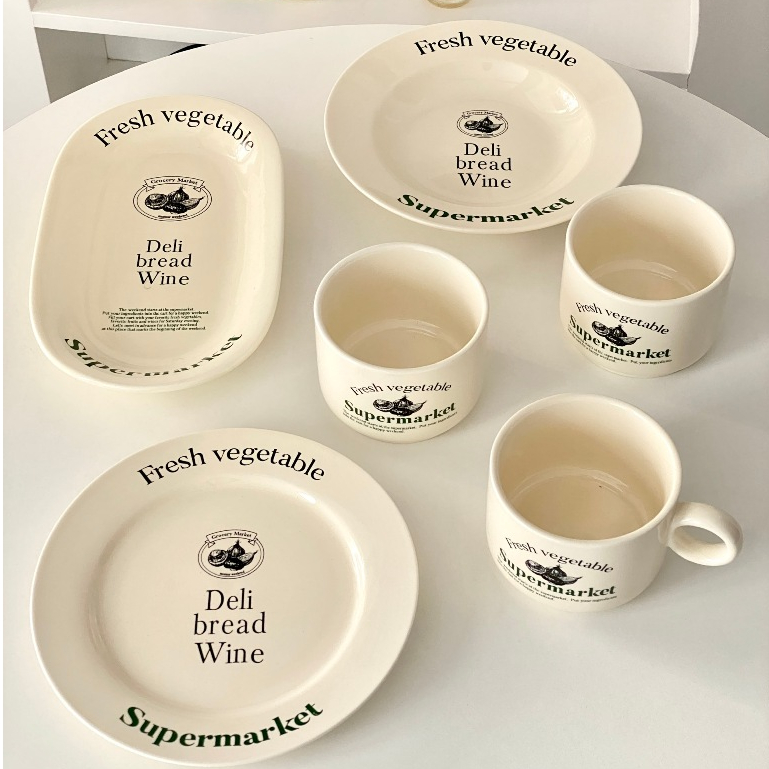 Set gốm French Supermarket chủ đề siêu thị và cửa hàng đồ ăn nhanh màu sắc cá tính