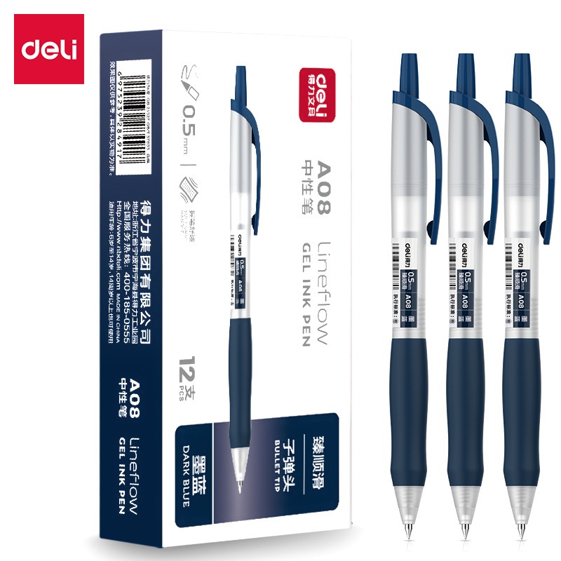 Bút gel Deli A08 nhiều màu ngòi 0,5mm mực viết trơn êm