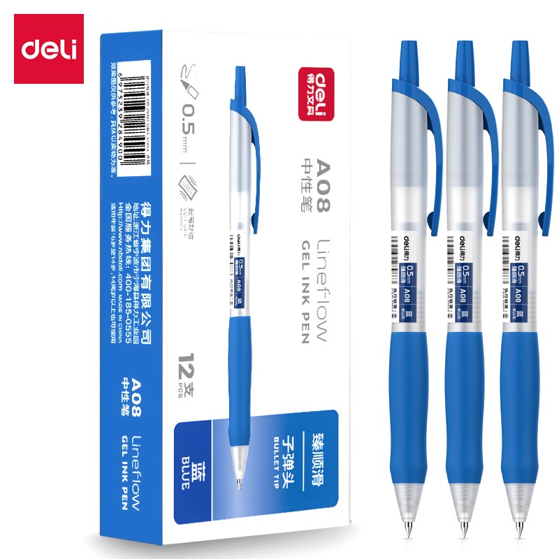 Bút gel Deli A08 nhiều màu ngòi 0,5mm mực viết trơn êm