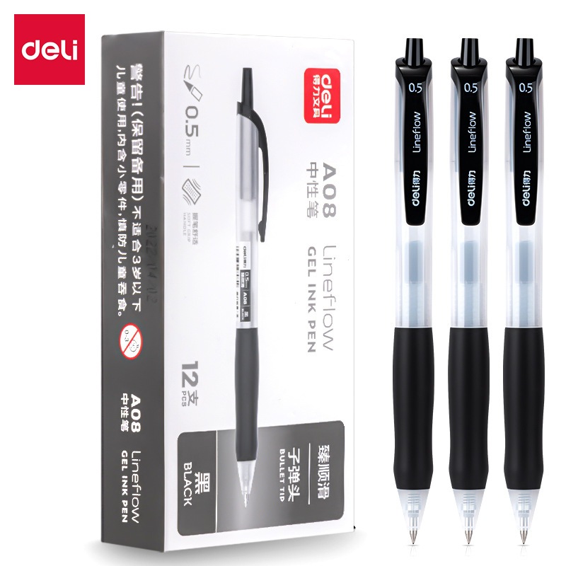 Bút gel Deli A08 nhiều màu ngòi 0,5mm mực viết trơn êm