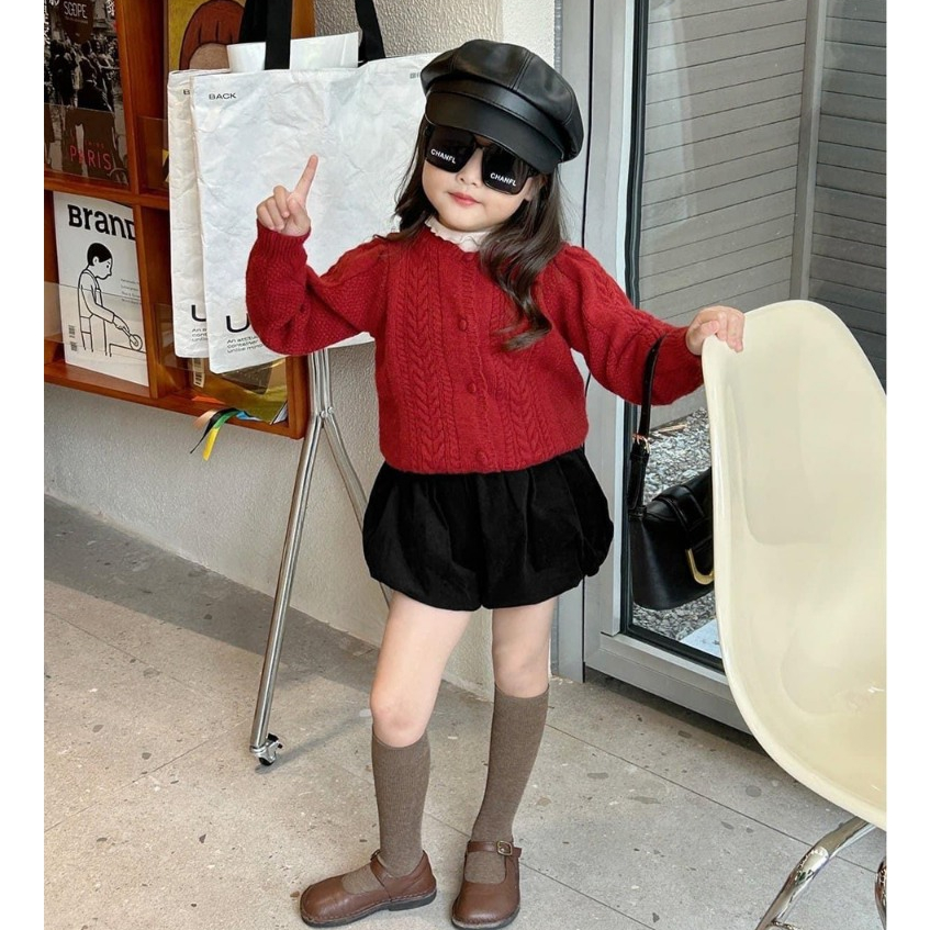 Set quần áo bé gái, Set áo len tăm quần đùi nhung cho bé gái từ 12-20kg BÌNH MINH SHOP