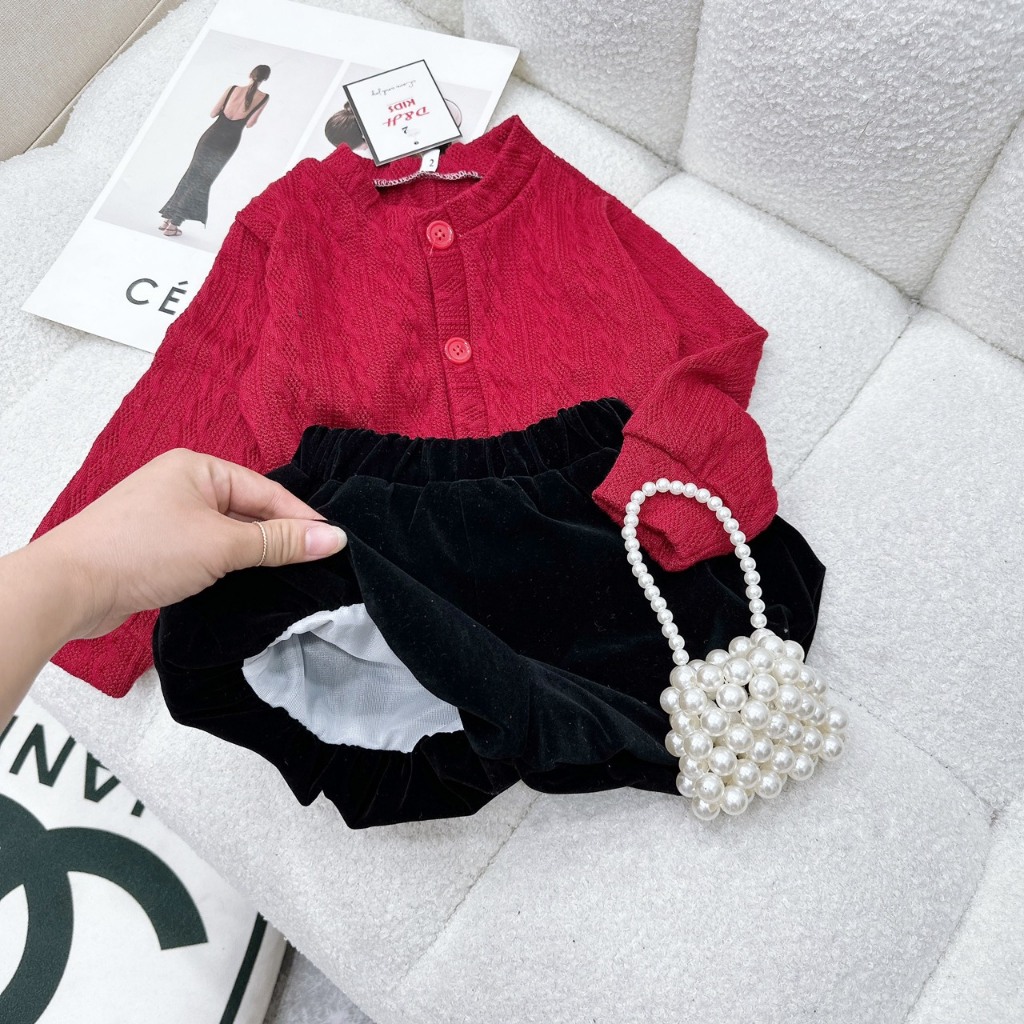 Set quần áo bé gái, Set áo len tăm quần đùi nhung cho bé gái từ 12-20kg BÌNH MINH SHOP